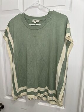 Entro Knit Top in Sage Green with Cream Stripes